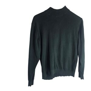 Talbots Mock Neck Sweater Womens M Green 100% Cotton Dark Academia Preppy Knit